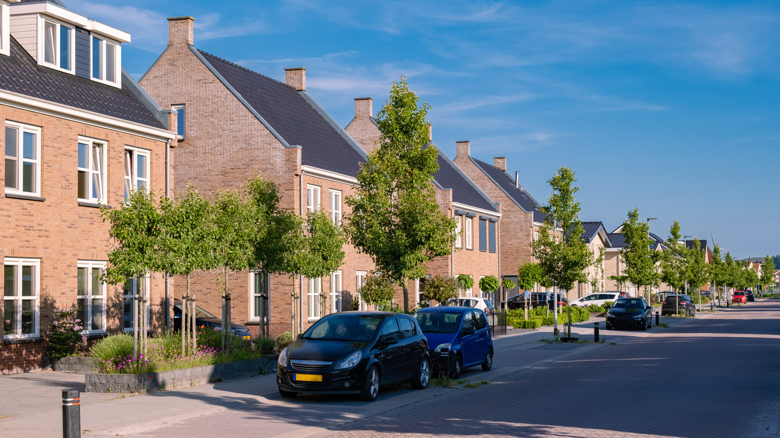 dutch suburban area with modern family houses new